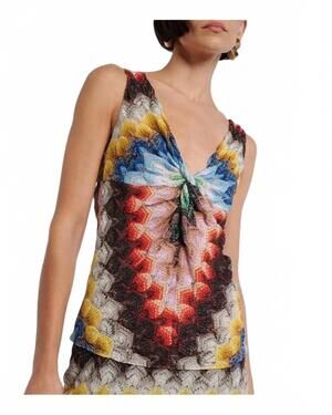 NEW MISSONI twist knot lame sleeveless top in multicolor